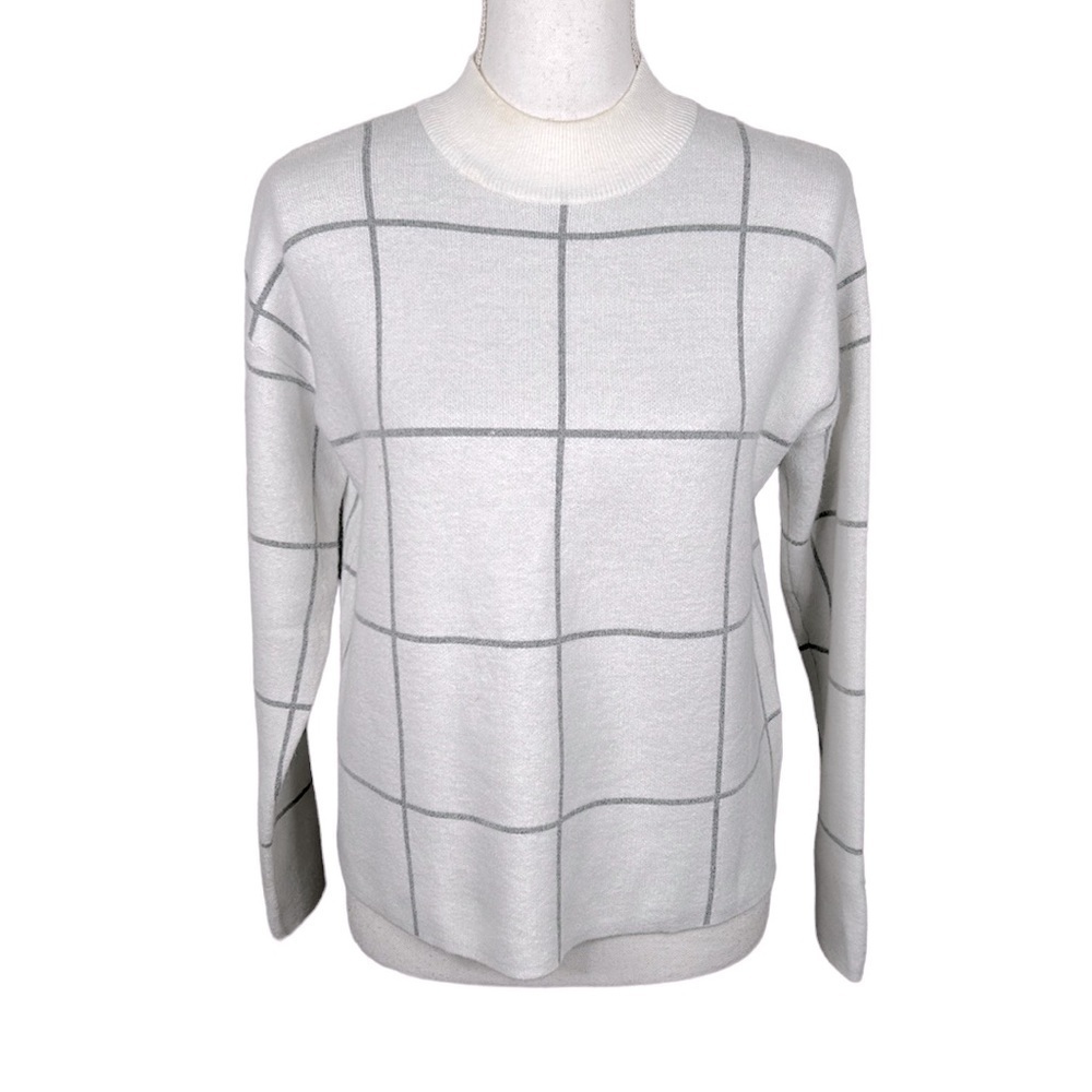 Dip White & Gray Window Pane Long Sleeve Mock Neck Sweater Size XS